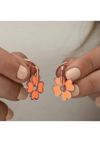 ​gümüş Fosforlu Turuncu Yonca Küpe modelleri