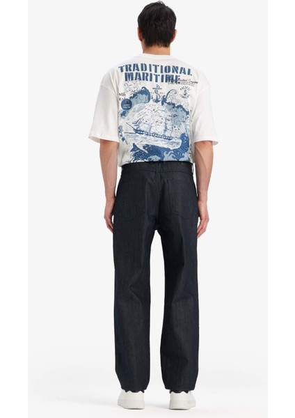 %100 Pamuk Straight Fit Yüksek Bel Geniş Paça Jean Pantolon E9339AX25SP