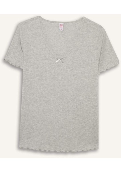 Regular Fit Pijama Takımı Kısa Kollu Üst Uzun Alt-Fall in Love E9229AX25SP