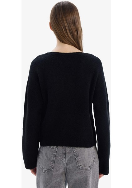 Regular Fit V Yaka Basic Düz Dikişsiz Triko Kazak E9170AX25SP