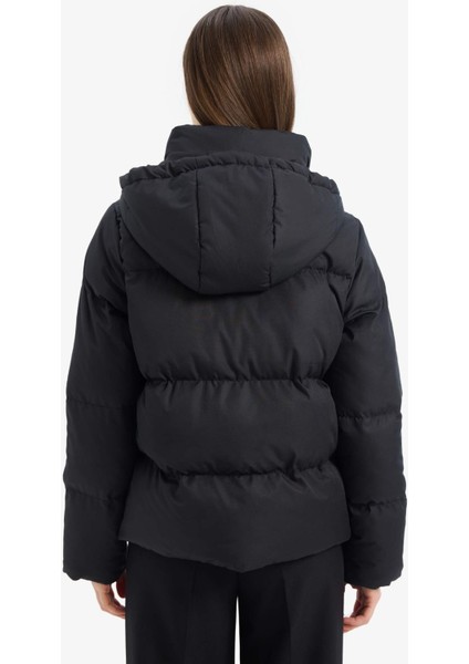 Standart Fit Kapüşonlu Fermuarlı Cepli Şişme Mont E9592AX25SP