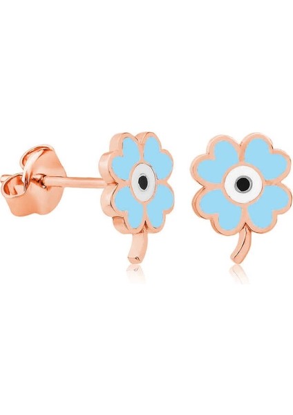 Gümüş Fosforlu Mavi Yonca Küpe