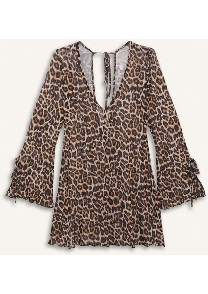 Regular Fit Leopar Desenli Tül Plaj Elbisesi-Fall in Love C5800AX25SP