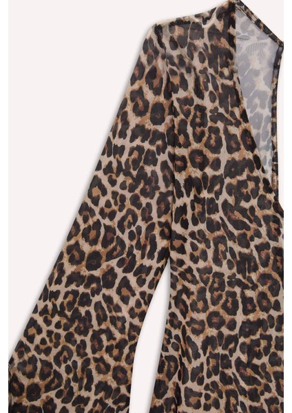 Regular Fit Leopar Desenli Tül Plaj Elbisesi-Fall in Love C5800AX25SP