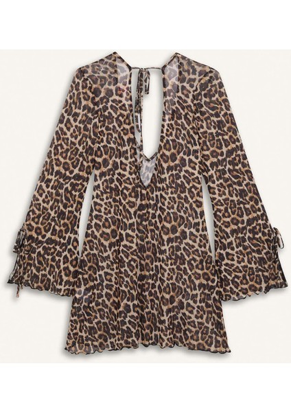 Regular Fit Leopar Desenli Tül Plaj Elbisesi-Fall in Love C5800AX25SP