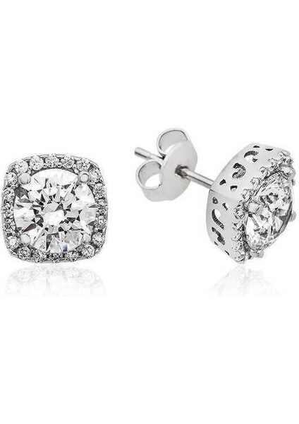 Gümüş Kare Montür Pırlanta Modeli Küpe