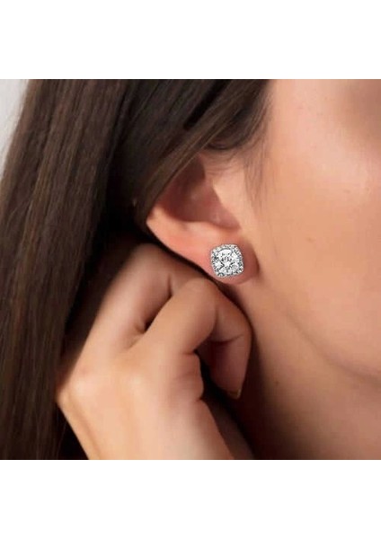 Gümüş Kare Montür Pırlanta Modeli Küpe fiyatları