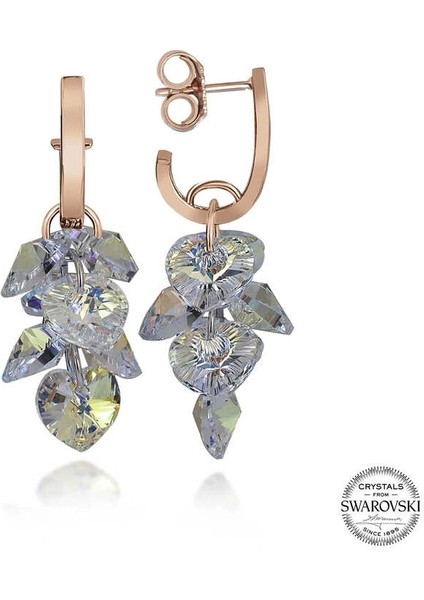Swarovski Crystal Taşlı Gümüş Kalp Salkım Sallantılı Çivili Kadın Küpe