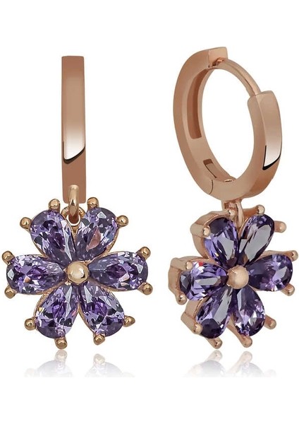 Gümüş Mor Çiçek Bayan Küpe