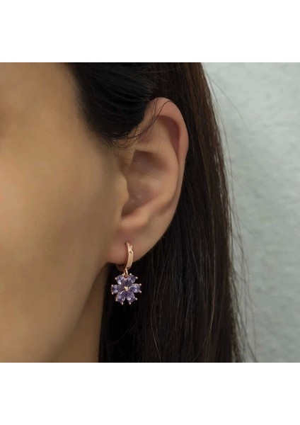 Gümüş Mor Çiçek Bayan Küpe modelleri