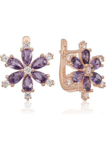 Gümüş Mor Lotus Çiçeği Kadın Küpe