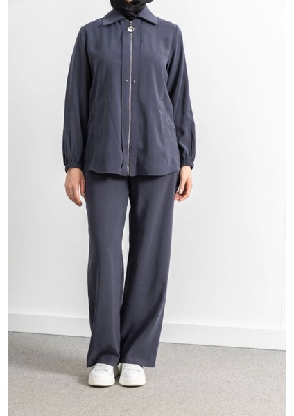 Rivet Detaylı Fermuarlı Pantolonlu Takım - Antrasit