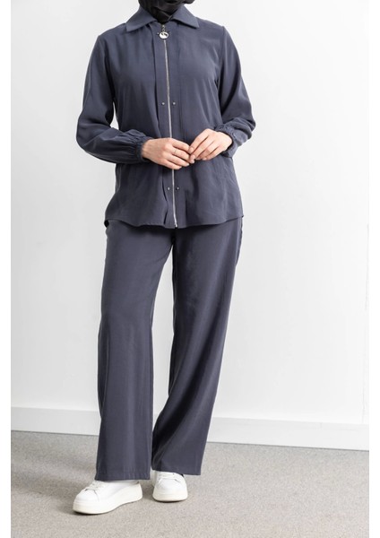 Rivet Detaylı Fermuarlı Pantolonlu Takım - Antrasit fiyatları