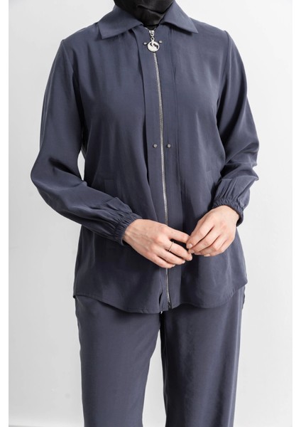 Rivet Detaylı Fermuarlı Pantolonlu Takım - Antrasit modelleri