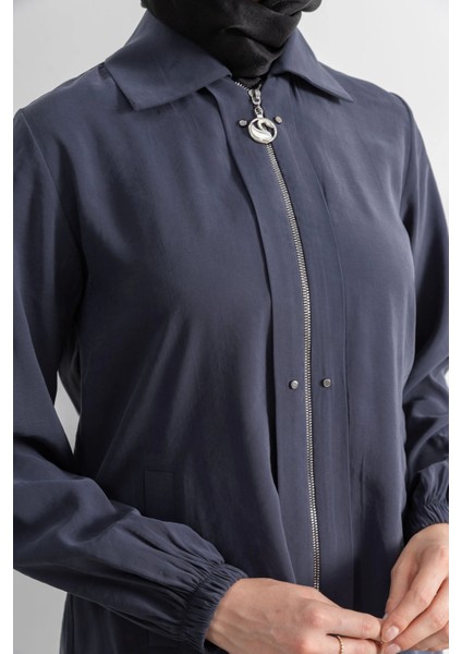 Rivet Detaylı Fermuarlı Pantolonlu Takım - Antrasit indirimleri