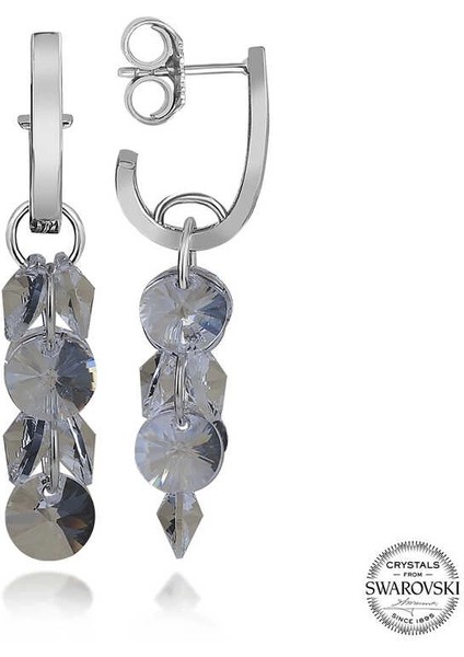 Swarovski Crystal Taşlı Gümüş Salkım Sallantılı Çivili Kadın Küpe