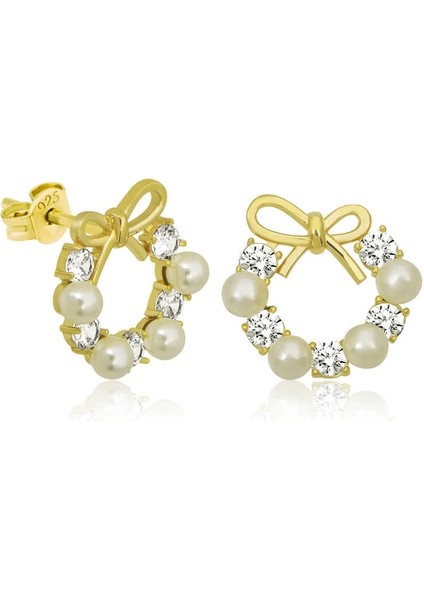 Gümüş Inci Kurdele Çivili Kadın Küpe