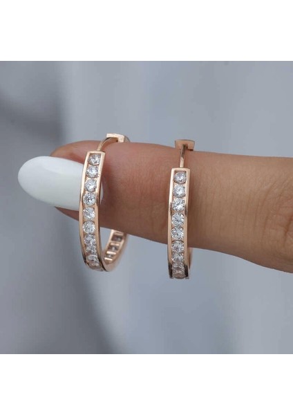 Gümüş Zirkon Taşlı Halka Kadın Küpe modelleri