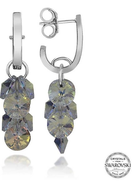Swarovski Crystal Taşlı Gümüş Salkım Sallantılı Çivili Kadın Küpe
