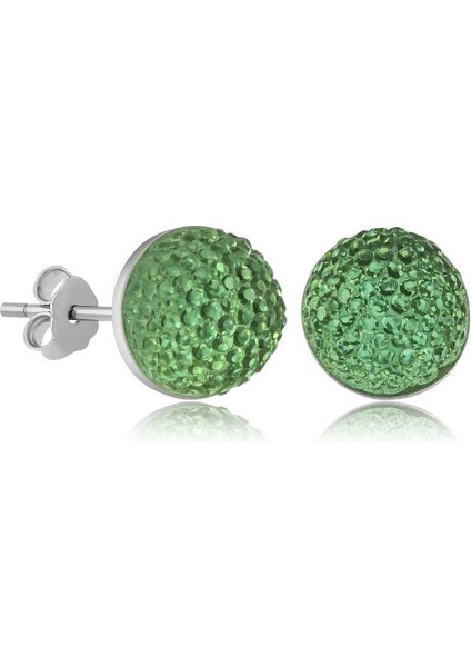 Gümüş Yeşil Kristal Çivili Kadın Küpe