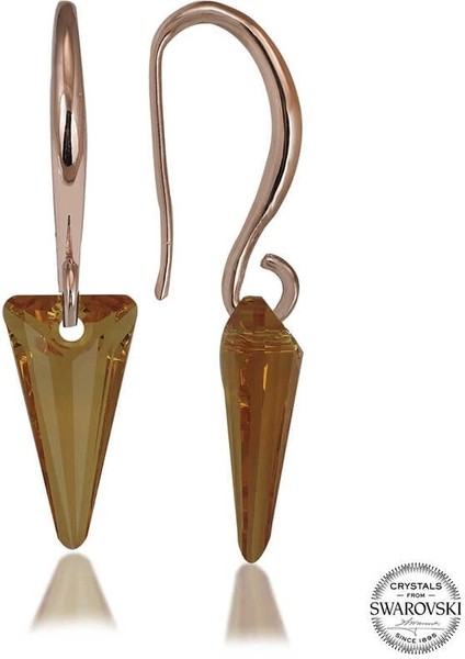 Swarovski Crystal Taşlı Gümüş Sarı Taşlı Üçgen Sallantılı Kadın Küpe