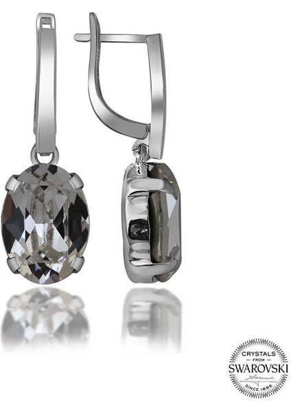 Swarovski Crystal Taşlı Gümüş Beyaz Oval Sallantılı Kadın Küpe