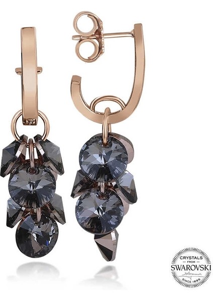 Swarovski Crystal Taşlı Gümüş Salkım Sallantılı Çivili Kadın Küpe