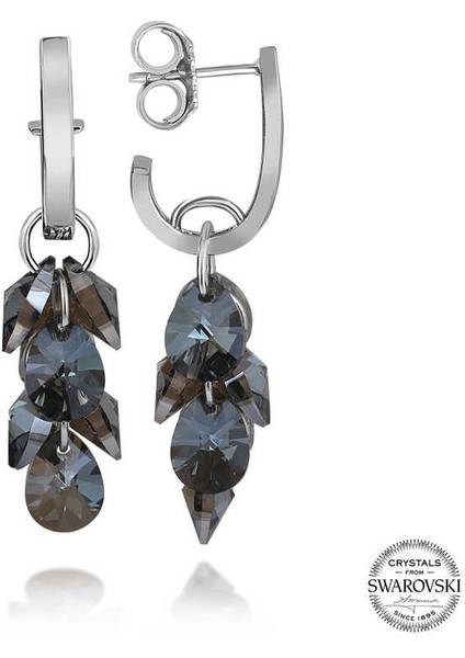 Swarovski Crystal Taşlı Gümüş Salkım Sallantılı Çivili Kadın Küpe