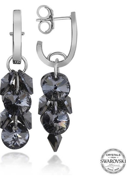 Swarovski Crystal Taşlı Gümüş Salkım Sallantılı Çivili Kadın Küpe