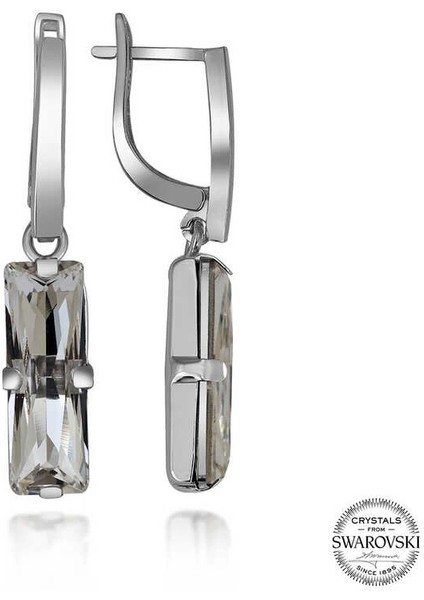 Swarovski Crystal Taşlı Gümüş Beyaz Baget Sallantılı Kadın Küpe