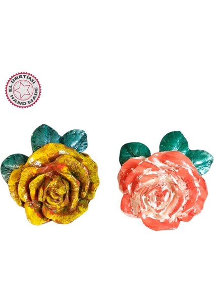 2886 El Yapımı Minik 2'li Yavruağzı - Yeşil Renk Gül Magnet - 6 x 7 cm