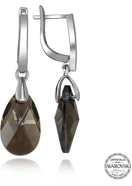 Swarovski Crystal Taşlı Gümüş Damla Sallantılı Kadın Küpe