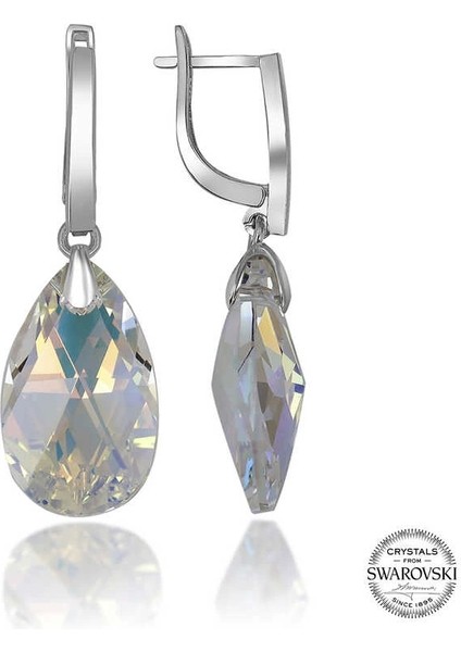 Swarovski Crystal Taşlı Gümüş Damla Sallantılı Kadın Küpe