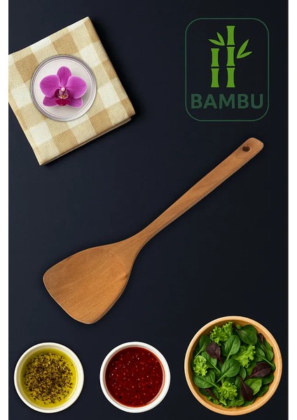 1 Adet 30 cm Vernikli Doğal Bambu Spatula – Tava Dostu, Ergonomik ve Dayanıklı