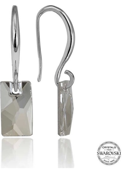 Swarovski Crystal Taşlı Gümüş Beyaz Baget Sallantılı Kadın Küpe