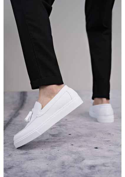 J153 Bloom Bağcıksız Püsküllü Cilt Erkek Günlük Spor Klasik Ayakkabı Cbt - Beyaz modelleri