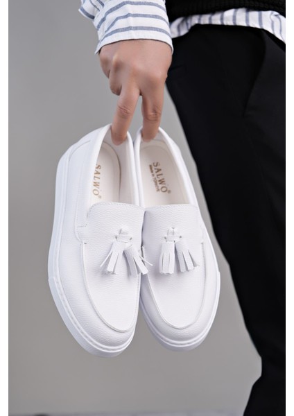 J153 Bloom Bağcıksız Püsküllü Cilt Erkek Günlük Spor Klasik Ayakkabı Cbt - Beyaz fırsatları