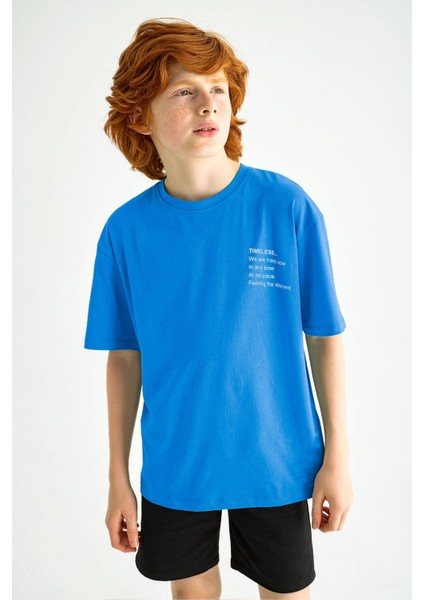 Erkek Çocuk Mavi Renkli Timeless Baskılı Tişört