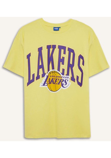 Defactofit Nba Los Angeles Lakers Oversize Fit Bisiklet Yaka Kısa Kollu TIŞÖRT Y1562AZ25SM