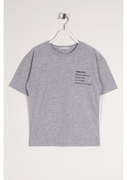Erkek Çocuk Gri Melanj Renkli Timeless Baskılı Tişört
