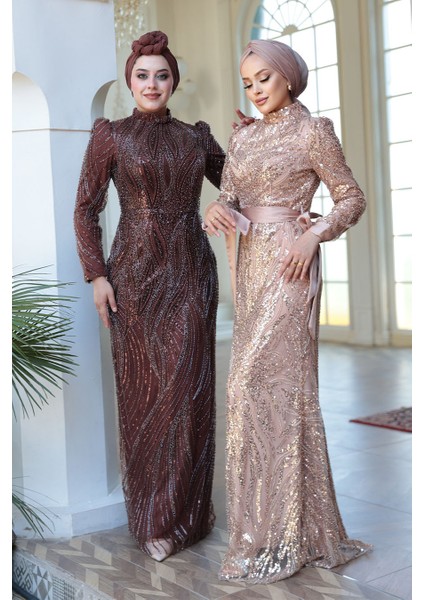 - Payet Boncuk Işlemeli Somon Tesettür Abiye Elbise 4791SMN fırsatları