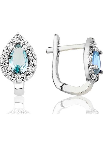 Gümüş Turkuaz Taşlı Damla J Kadın Küpe