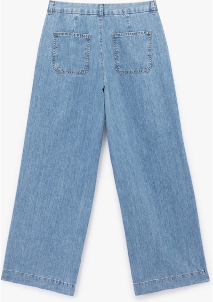 Pamuklu Kemer Detaylı Cepli Düğmeli Geniş Paça Jean Pantolon - Wide Leg Jeans fiyatları