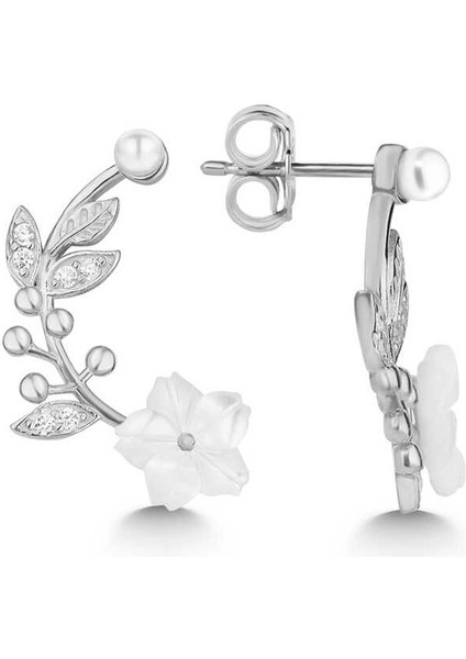 Gümüş Sedef Çiçek Çivili Kadın Küpe