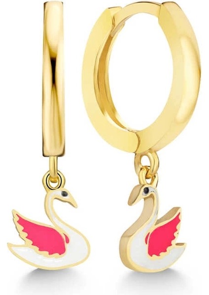 Gümüş Gold Kuğu Sallantılı Kadın Küpe