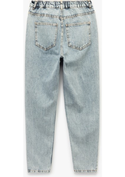 Yüksek Bel Düğmeli Cepli Düz Paça Mom Fit Jean Pantolon - Mom Slim Jean indirimleri
