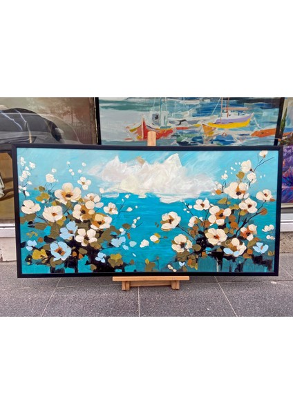 Yağlı Boya Dokulu Tablo Soyut Beyaz Kır Çiçekleri U02056 fiyatları