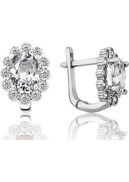 Gümüş Beyaz Çiçek Desenli J Kadın Küpe