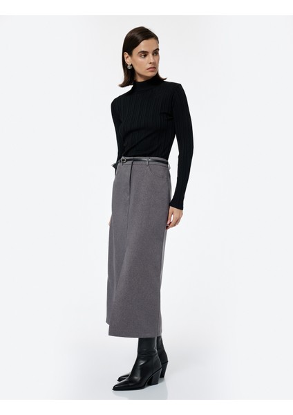 Önden Yırtmaç Detaylı Cepli Kemerli Midi Boy Kalem Etek fiyatları