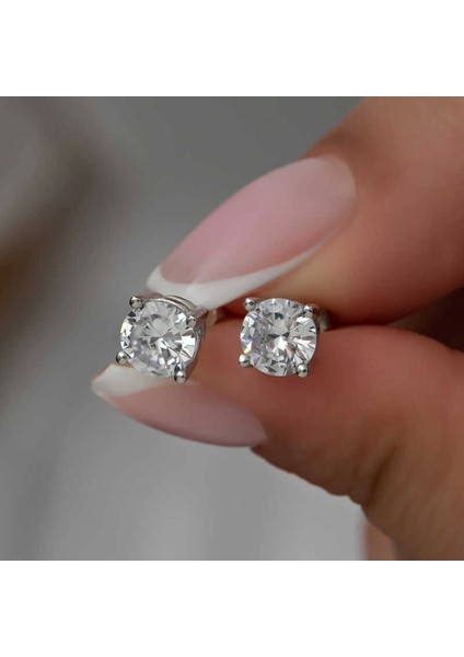 ​gümüş 6 mm Beyaz Zirkon Tek Taş Kadın Küpe